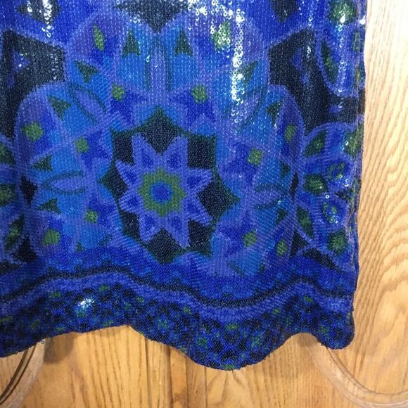 NICOLE MILLER BLUE TRIBAL SEQUINS TANK TOP SMALL - Picture 9 of 14